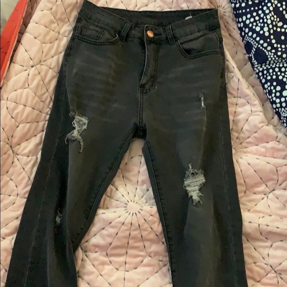 Black high waisted distressed jeans